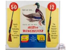 Western Winchester "Get On 'Em" Model 50 & 12 Shotguns Cardboard Tri-Fold Sign