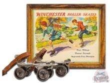 Winchester Roller Skates Framed Paper Poster & Metal Roller Skates