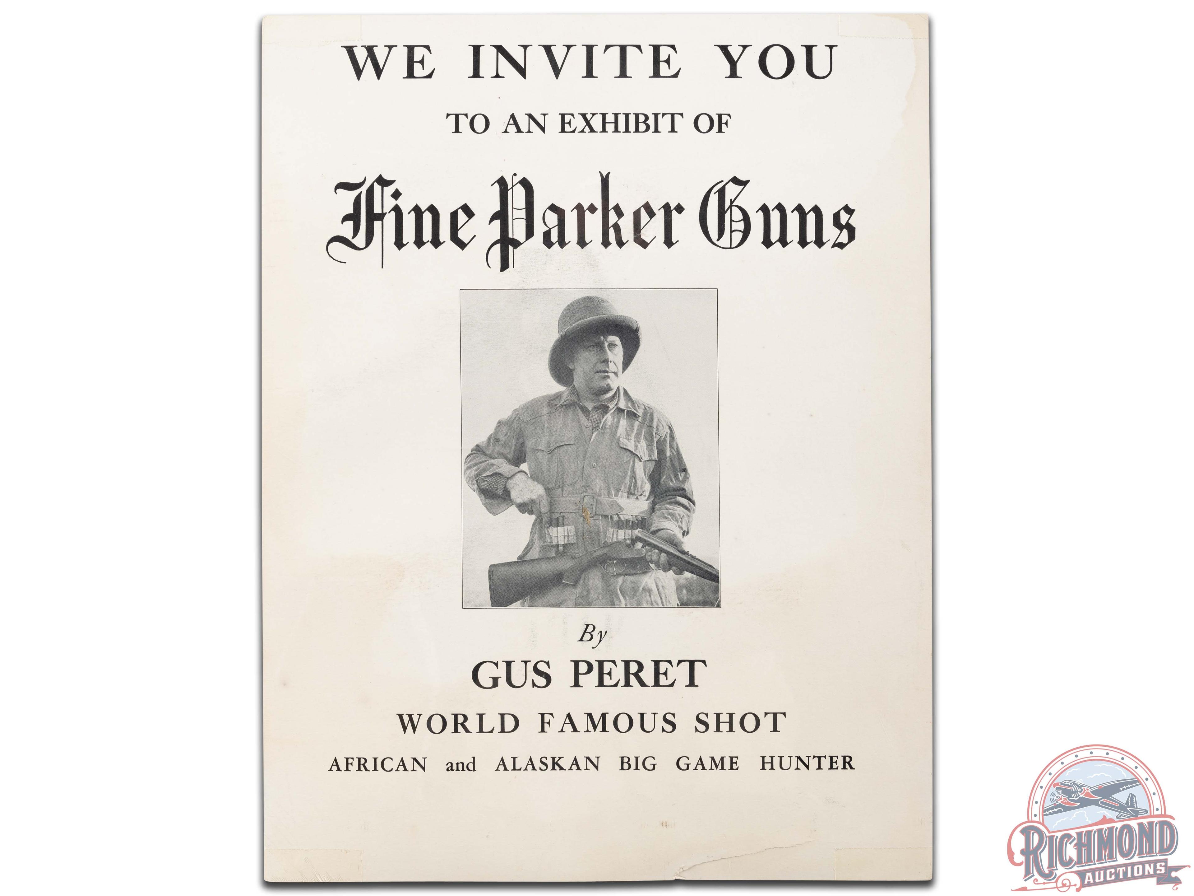 We Invite You To An Exhibit Of Fine Parker Guns Cardboard Easel Back Sign