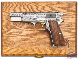 Engraved 1985 Belgian Browning Hi-Power 9mm Classic 1 of 5000 Semi-Auto Pistol & Presentation Case