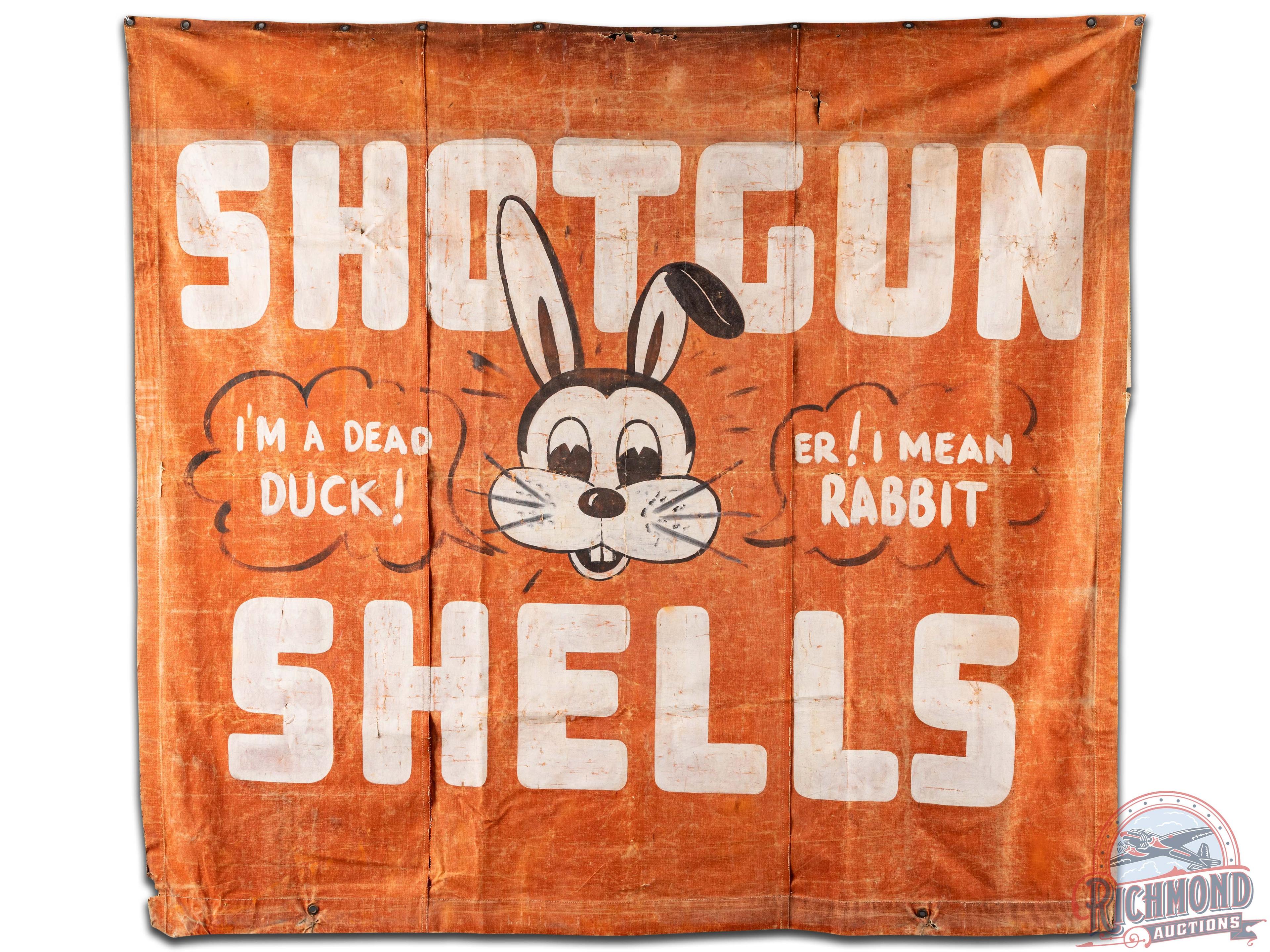 7' Hand Painted Shotgun Shells Canvas Banner With Rabbit