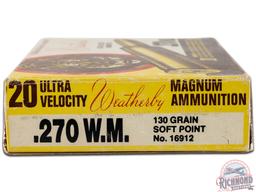 34 Rounds Weatherby .270 WBY Magnum 130 Grain Ammo & 6 Brass Casings