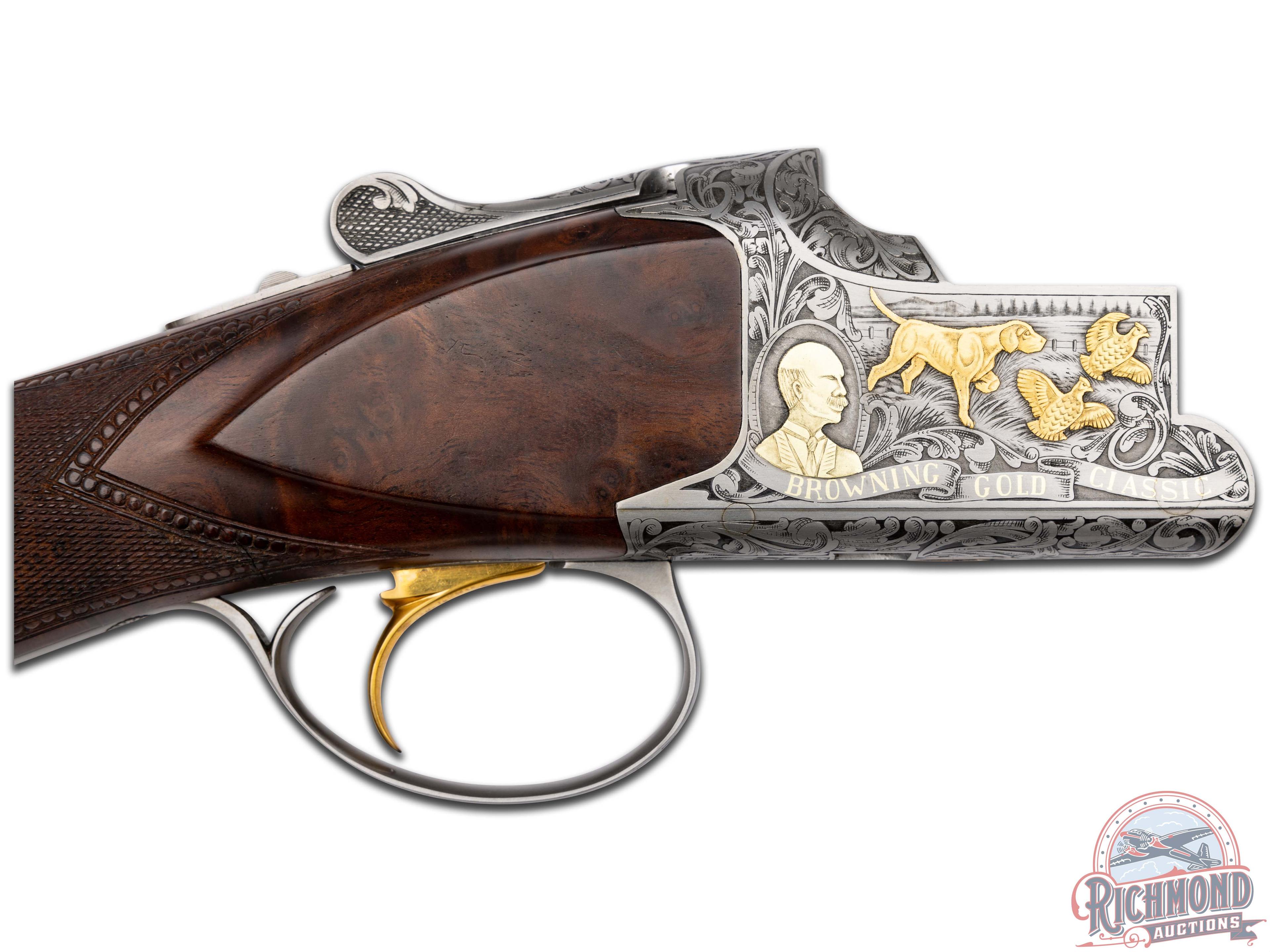 Engraved 1978 Belgian Browning Superposed Gold Classic 20 Ga O/U Shotgun 1 of 500 & Original Box