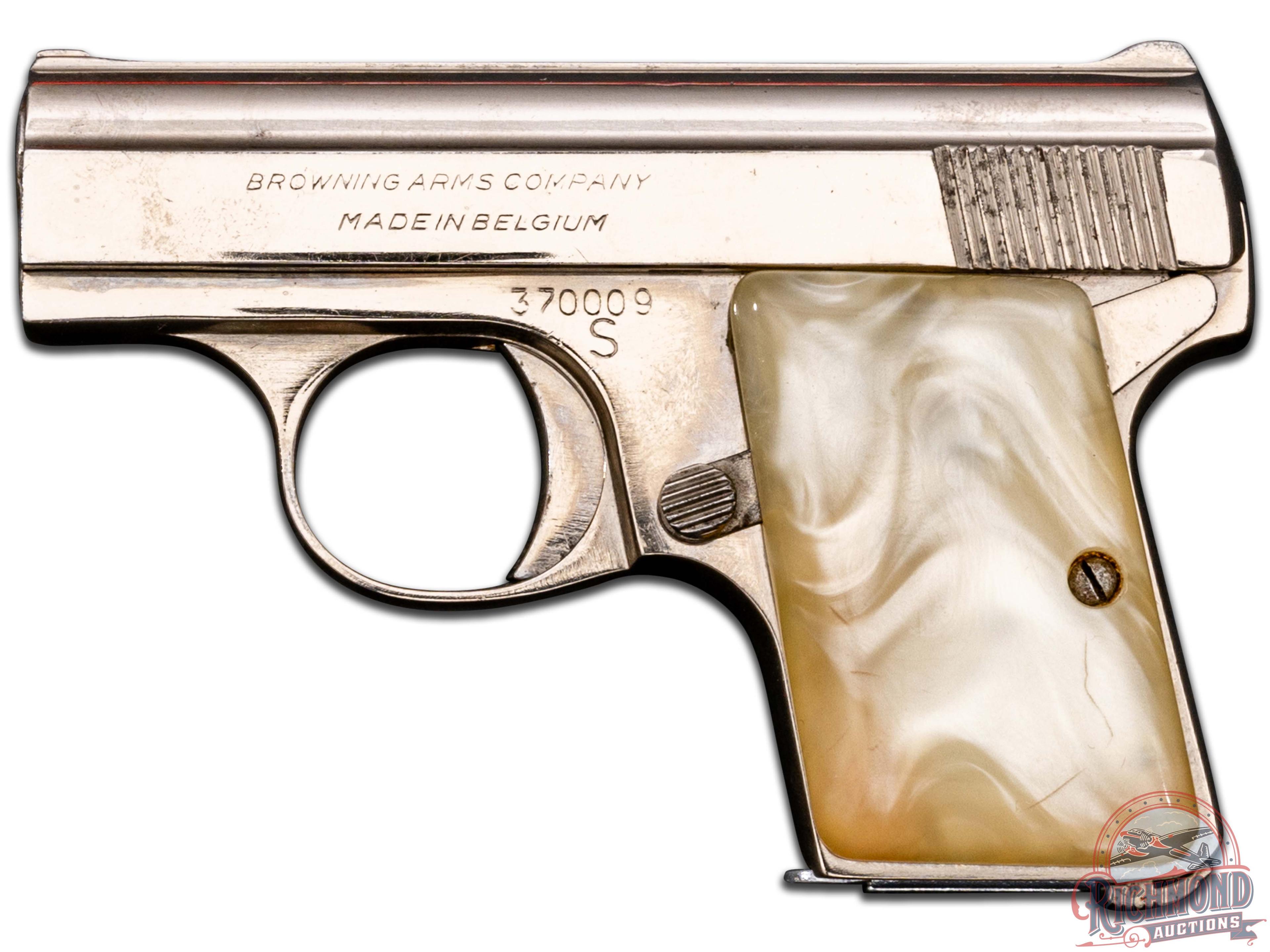 Pair Nickel & Blued Belgian Baby Browning .25 ACP Semi-Auto Pistol in Presentation Case