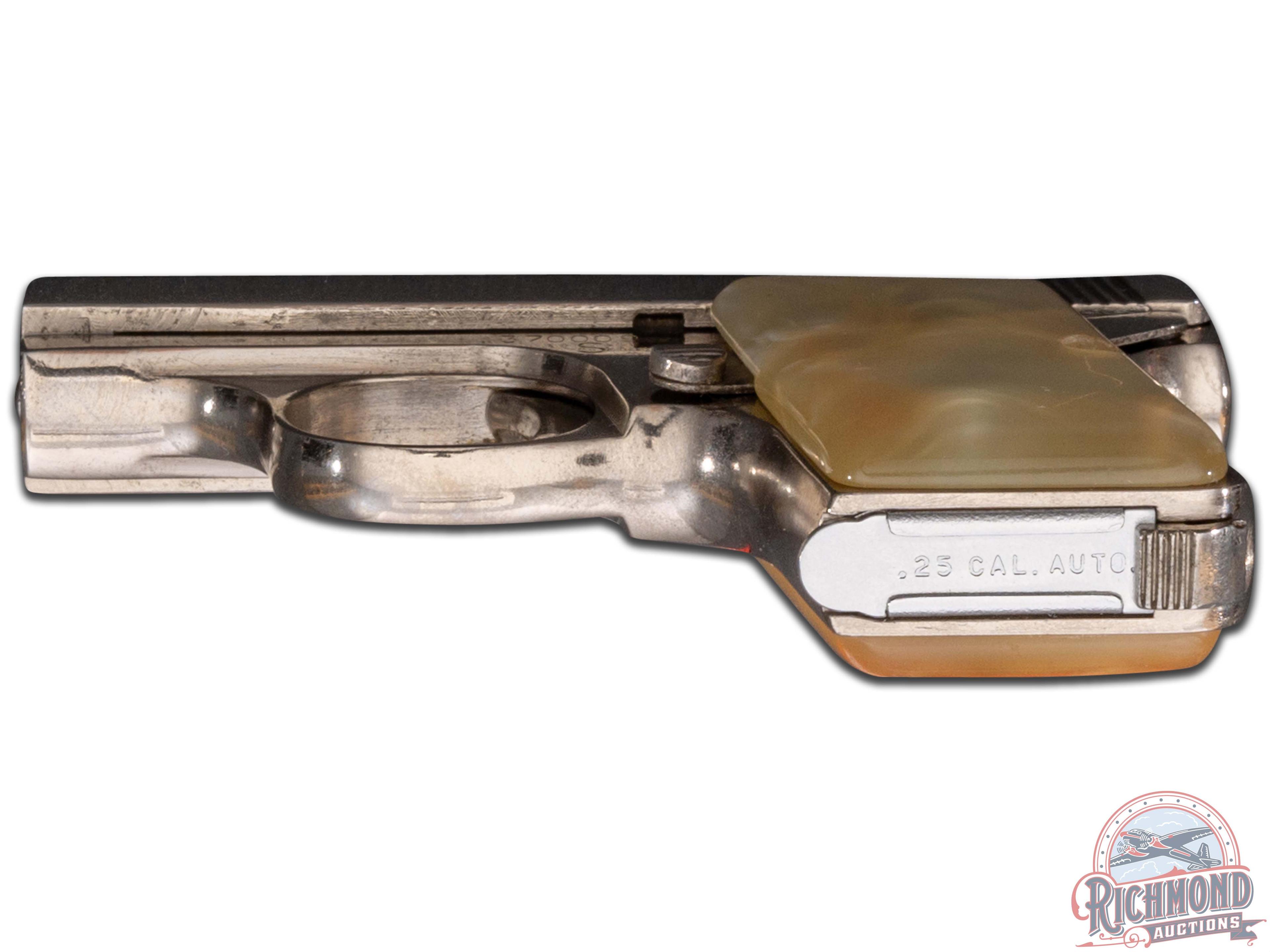 Pair Nickel & Blued Belgian Baby Browning .25 ACP Semi-Auto Pistol in Presentation Case