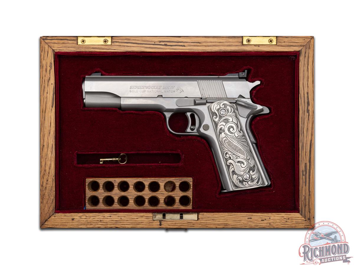 1989 Colt Series 80 MK IV National Match Gold Cup .45 ACP Semi-Auto Custom Grips & Presentation Case