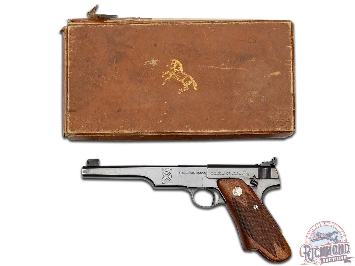 Pre-War 1938 Colt Woodsman Match Target Elephant Ear Grips .22 LR Semi-Auto Pistol in Original Box