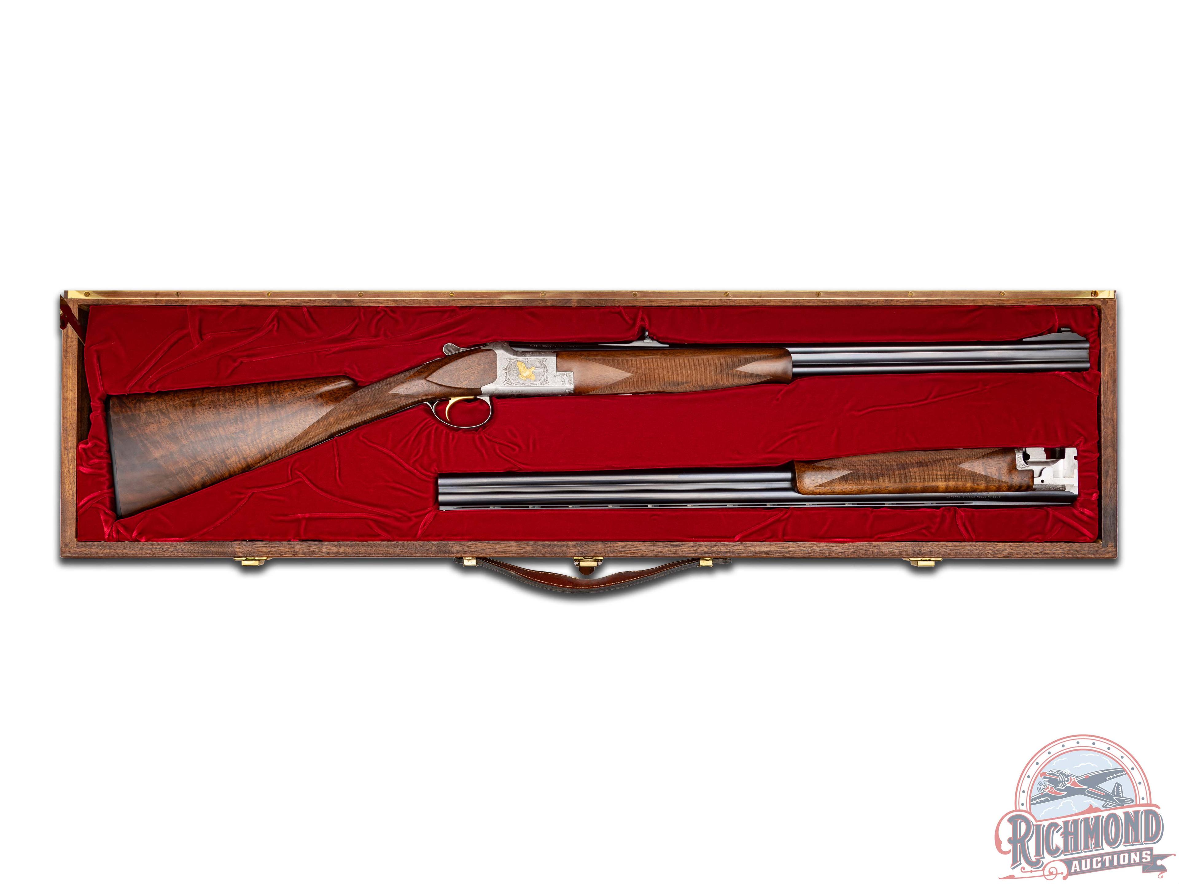 1978 Belgian Browning Centennial Two Barrel Cased Set w/ 20 Gauge Shotgun & Double Rifle by Rosa Bee