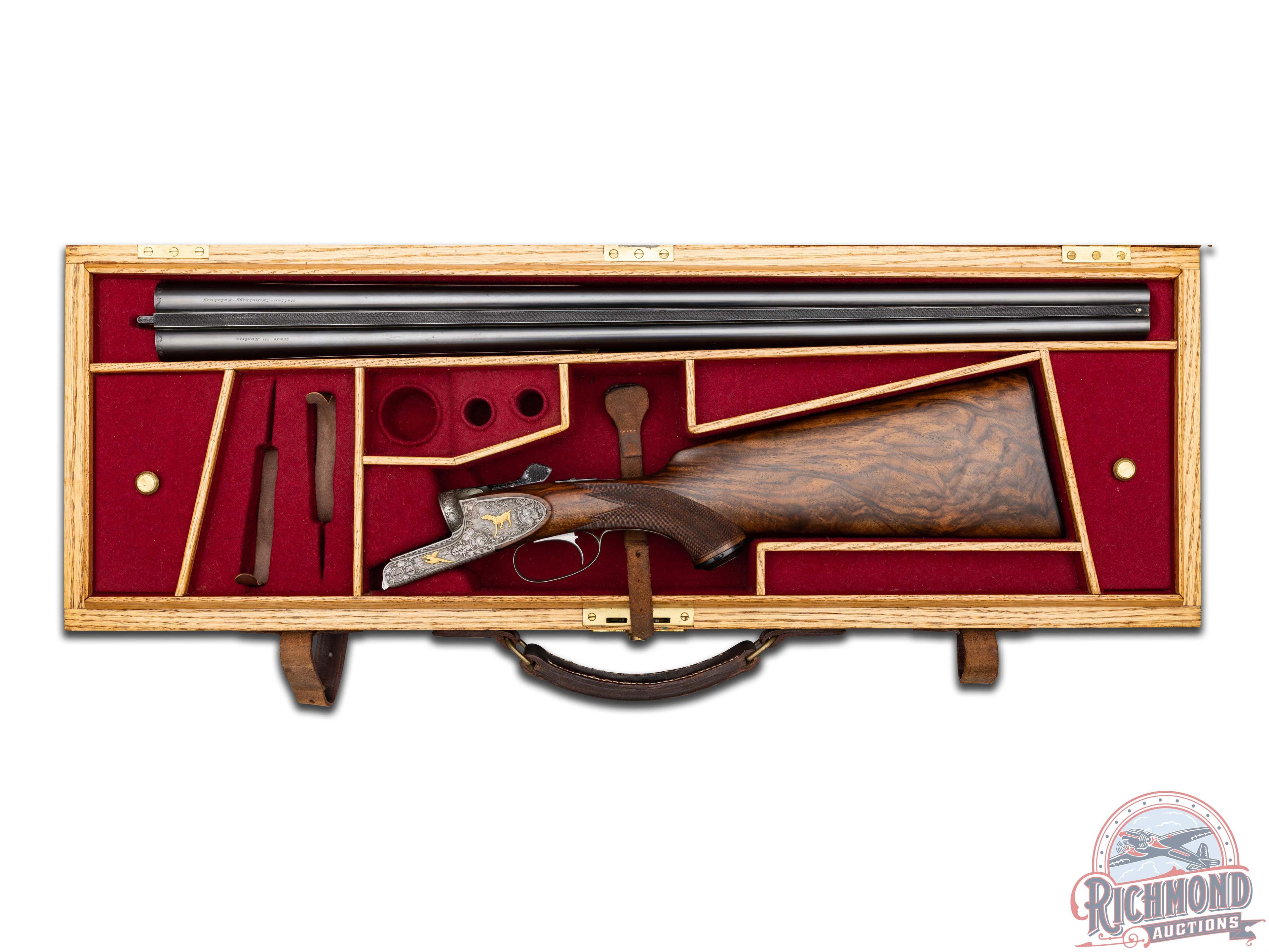 Finely Engraved 1959 Ferlach Sidedplated 12 Gauge Boxlock Double Barrel Game Shotgun with Case