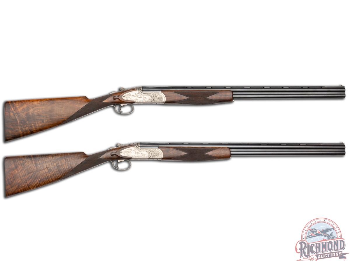 Pair of Consecutive S/N Factory Engraved Demas 1050 St. Etienne, France 16 Gauge Over/Under Shotguns