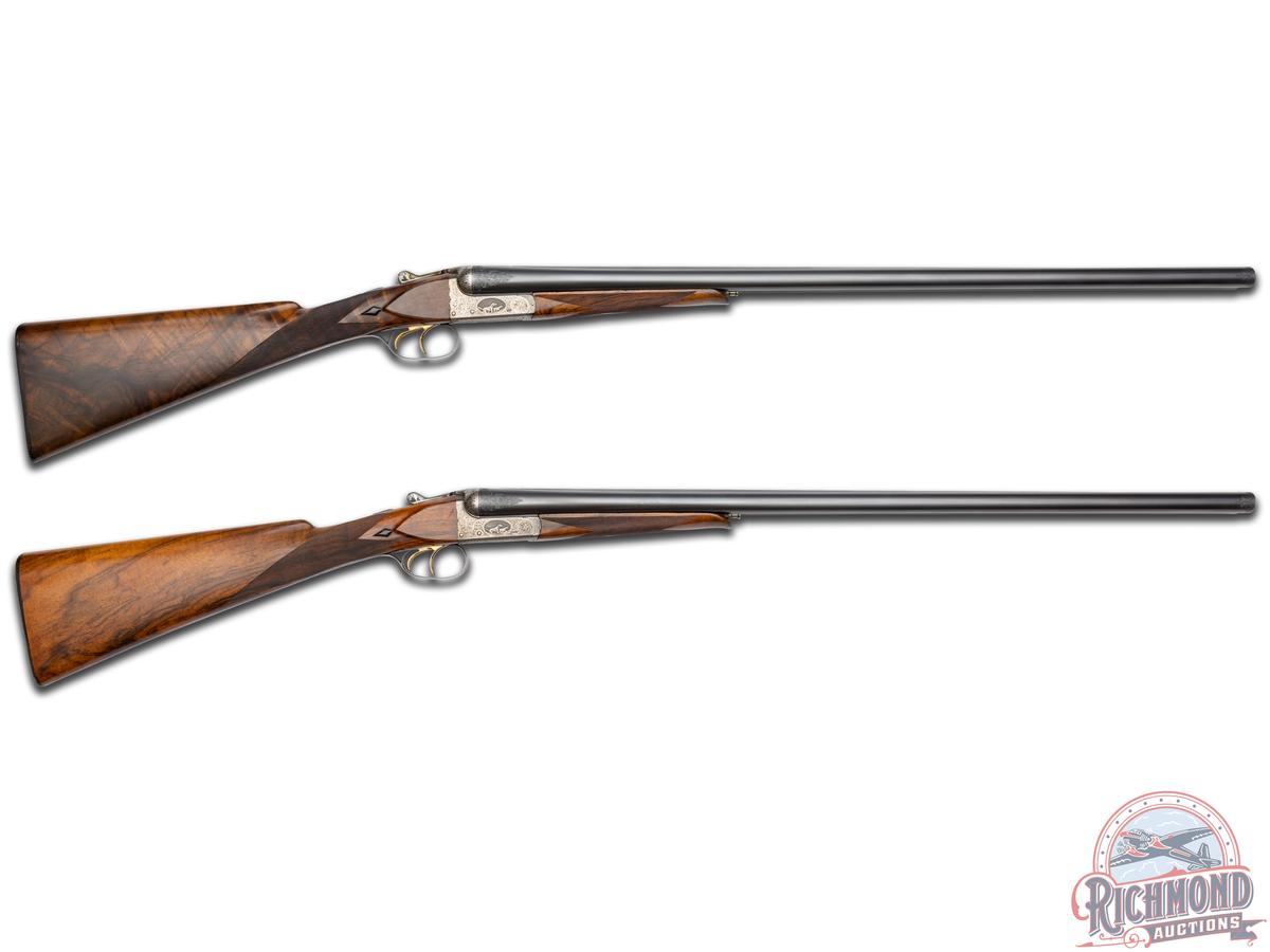 Exceptional Pair of Engraved Webley & Scott 700 Custom Double Barrel 12 Gauge English Shotguns