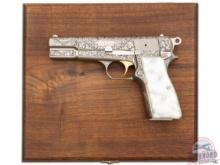 Engraved 1969 Belgian Browning Hi-Power Renaissance 9mm Semi-Automatic Pistol in Presentation Case