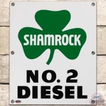 Shamrock No. 2 Diesel SS Porcelain Gas Pump Plate Sign w/ Logo