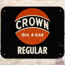 NOS Crown Oil Gas Regular SS Tin Pump Plate Sign w/ Logo