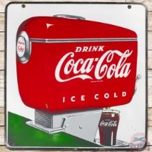 Drink Coca Cola Ice Cold DS Porcelain Sign w/ Fountain Dispenser