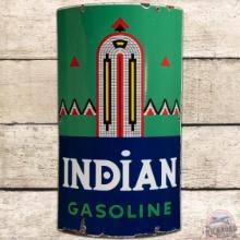 1940 Indian Gasoline Curved SS Porcelain Pump Plate Sign