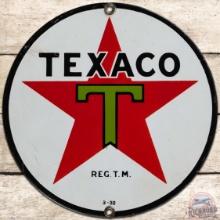 1932 Texaco Motor Oil 8" SS Porcelain Sign "Black T"