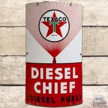 1945 Texaco Diesel Chief Curved SS Porcelain Pump Plate Sign