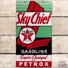 1956 Texaco Sky Chief w/ Petrox SS Porcelain Gas Pump Plate Sign "Large"