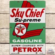 1959 Texaco Sky Chief Supreme w/ Petrox SS Porcelain Gas Pump Plate Sign "Medium"