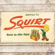 NOS Squirt Never An After-Thirst Emb. SS Tin Sign w/ 6 Pack & Squirt Boy