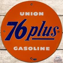 Union 76 Plus Gasoline SS Porcelain Pump Plate Sign