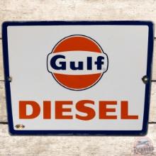 Gulf Diesel SS Porcelain Gas Pump Plate Sign w/ Logo