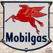 1947 Mobilgas SS Porcelain Gas Pump Plate Sign w/ Pegasus