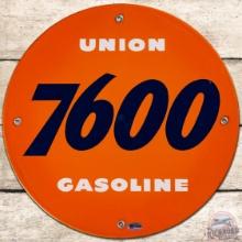 Union 7600 Gasoline SS Porcelain Pump Plate Sign