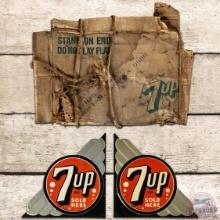 1941 NOS 7up Sold Here Two Embossed SST Kick Plate Signs w/ Box