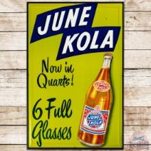 June Kola "Now in Quarts!" Embossed SS Tin Sign w/ Bottle