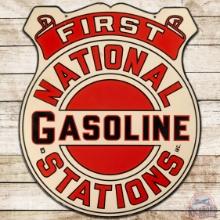Scarce First National Gasoline Stations Die Cut DS Porcelain Sign