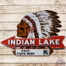 Rare Indian Lake Ohio Park Die Cut SSP Sign w/ Native American & Arrow Graphic