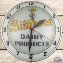 Biltmore Dairy 15" Double Bubble Advertising Clock w/ Winky