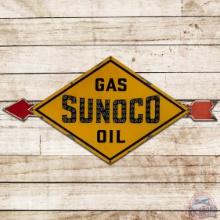 Rare Sunoco Gas Oil Die Cut SS Porcelain Sign w/ Arrow & Glass Marbles