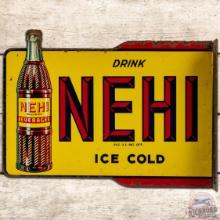 Drink Nehi Ice Cold Beverages Die Cut DS Tin Flange Sign w/ Bottle