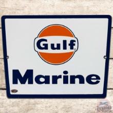 Gulf Marine SS Porcelain Gas Pump Plate Sign w/ Logo