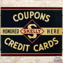 Skelly Coupons Credit Cards Honored Here DS Tin Flange Sign w/ Logo