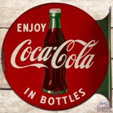1954 Enjoy Coca Cola in Bottles DS Tin Flange Sign w/ Bottle