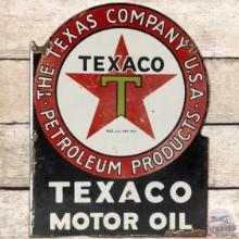 Texaco Motor Oil "The Texas Company" DS Porcelain Flange Sign "Black T"
