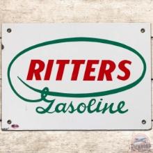 Ritters Gasoline SS Porcelain Gas Pump Plate Sign