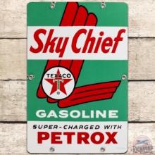 Texaco Sky Chief Gasoline w/ Petrox SS Porcelain Pump Plate Sign "Small"