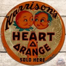 Harrison's Heart O' Orange Sold Here Emb. SS Tin Sign w/ Bottle