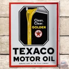 Texaco Motor Oil Clean Clear Golden DS Porcelain Flange Sign