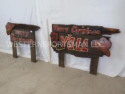 2 HAND PAINTED WOODEN MERRY CHRISTMAS SIGNS (2x$)