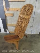 2 PC Folding Chair, Beautifully Carved Wood Fishing Scene