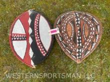 2 African Battle Shields, heavy hide , 26 & 28 inches long x 20 inches wide! Great Taxidermy Africa