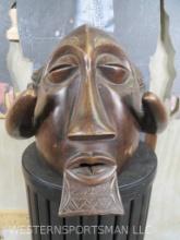 Beautiful Carved Wood Dance Mask from Luba Tribe of Congo w/Horns &Beard Representing the Hornbill o
