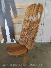 Hand Carved Wooden Folding Chair w/Beautiful African Scene