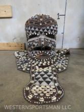 African Bwoom Mask decorated w/glass beads & cowrie shells